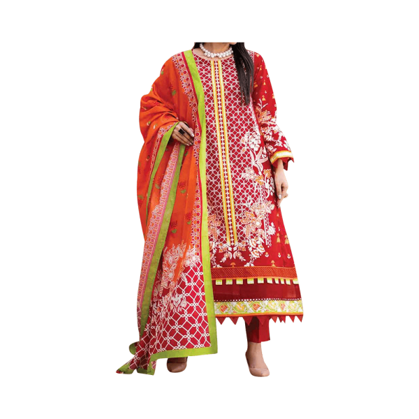 Mizaj – Crimson Red Unstitched Lawn (3-Piece) - Image 2