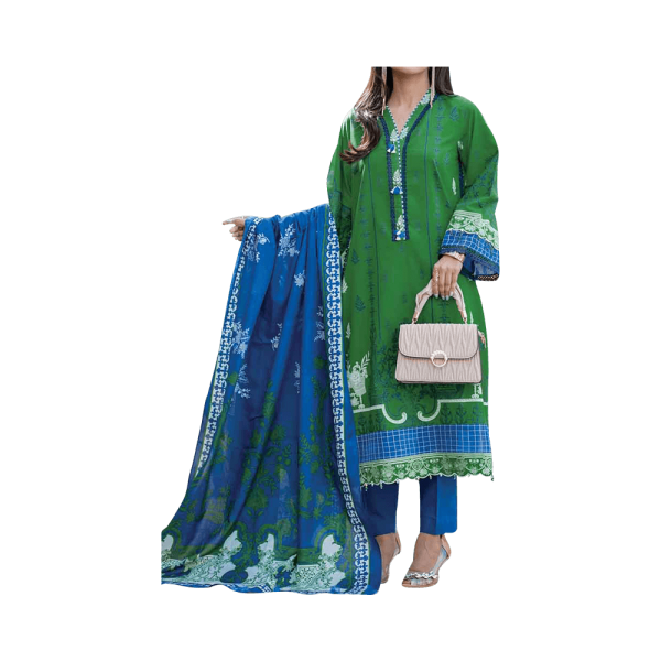 Mizaj – Basil Green Unstitched Lawn (3-Piece) - Image 2
