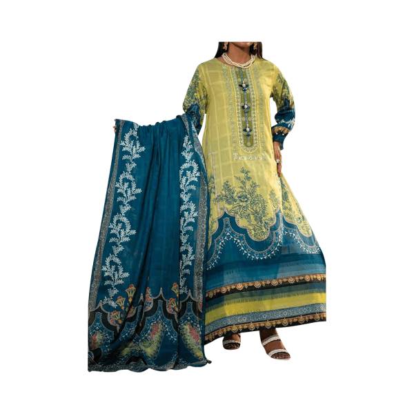 Mizaj – Flaxen Yellow Unstitched Embroidered Lawn (3-Piece) - Image 2