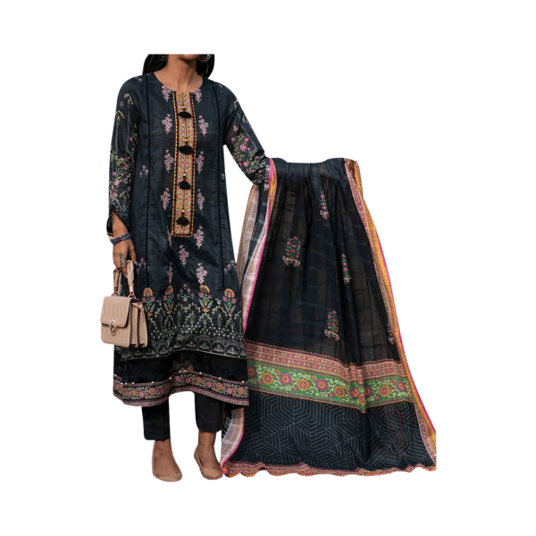 Mizaj – Anchor Gray Unstitched Embroidered Lawn (3-Piece) - Image 2