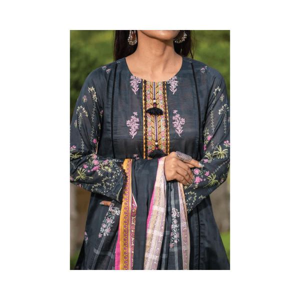 Mizaj – Anchor Gray Unstitched Embroidered Lawn (3-Piece)
