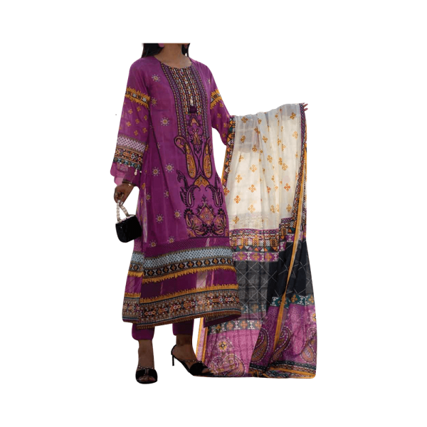Mizaj – Dark Orchid Unstitched Embroidered Lawn (3-Piece) - Image 2