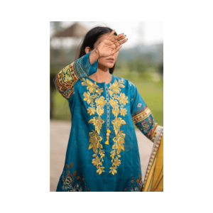 Mizaj - French Blue Embroidered Unstitched Lawn (3-Piece)