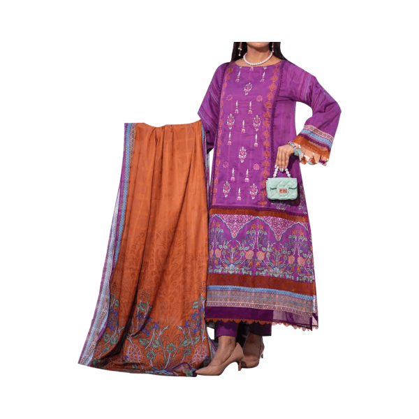 Mizaj – Orchid Purple Embroidered Unstitched Lawn (3-Piece) - Image 2