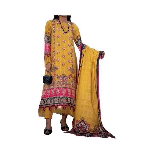 Mizaj – Mustard Yellow Embroidered Unstitched Lawn (3-Piece) - Image 2