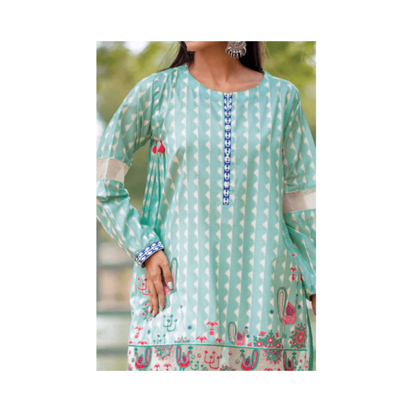 Mizaj – Powder Blue Unstitched Embroidered Lawn Shirt (1-Piece)