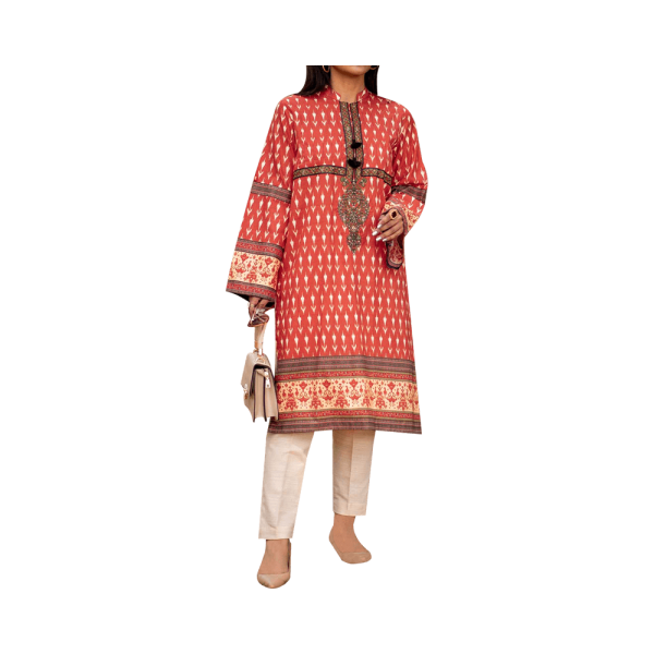Mizaj – Orange Red Unstitched Embroidered Lawn Shirt (1-Piece) - Image 3
