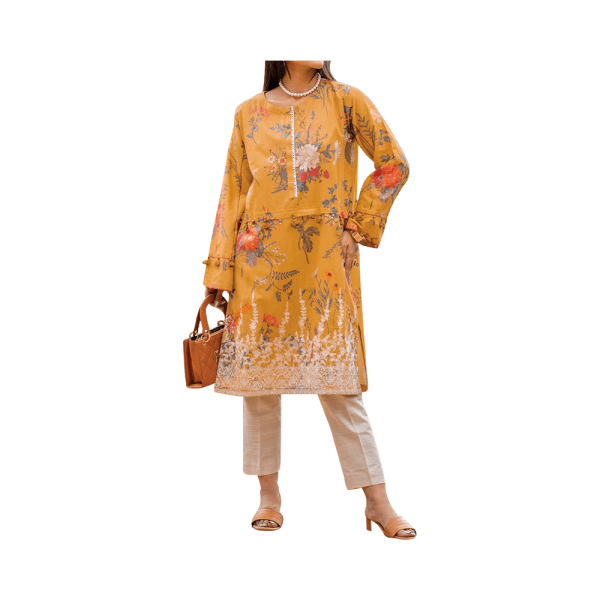 Mizaj – Canary Yellow Unstitched Embroidered Lawn Shirt (1-Piece) - Image 3