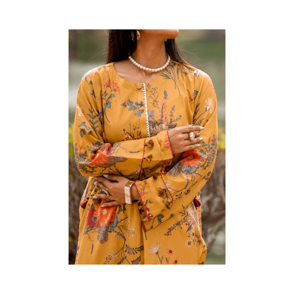 Mizaj – Canary Yellow Unstitched Embroidered Lawn Shirt (1-Piece)