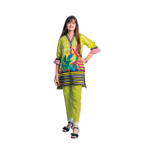 Mizaj – Sheen Green Unstitched Digital Printed Lawn For Girls (2-Piece) - Image 2
