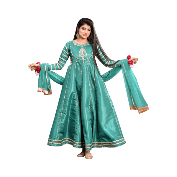 Raas Pret – Light Green Silk Pishwas Frock (3 Pcs) - Image 6