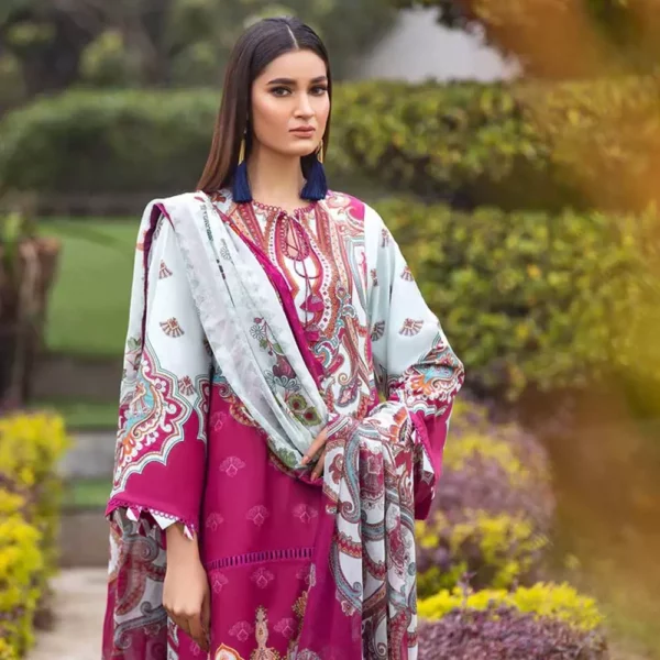 Ayrah – Purple Printed Lawn - 3 Piece Unstitched - Shirt Trouser | Chiffon Dupatta | Mayaar