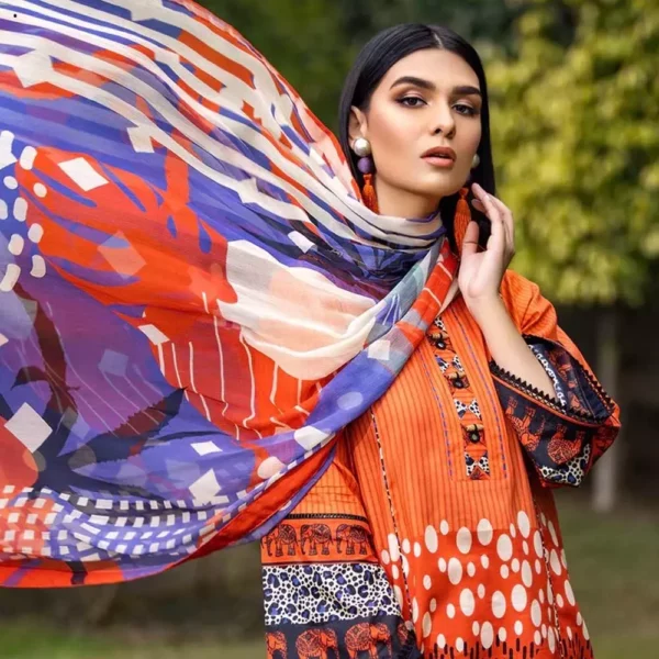 Ayrah – Tangerine Orange Printed Lawn (3 Pcs Unstitched) - Image 2
