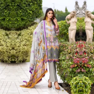 Ayrah – Gray Printed Lawn - 3 Piece Unstitched - Shirt Trouser | Chiffon Dupatta | Mayaar
