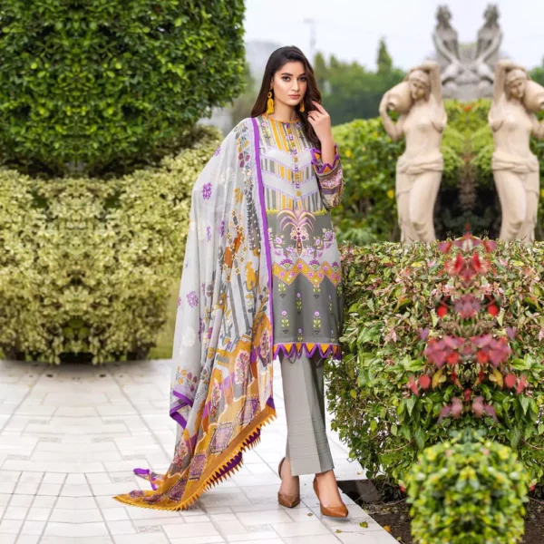 Ayrah – Gray Printed Lawn - 3 Piece Unstitched - Shirt Trouser | Chiffon Dupatta | Mayaar
