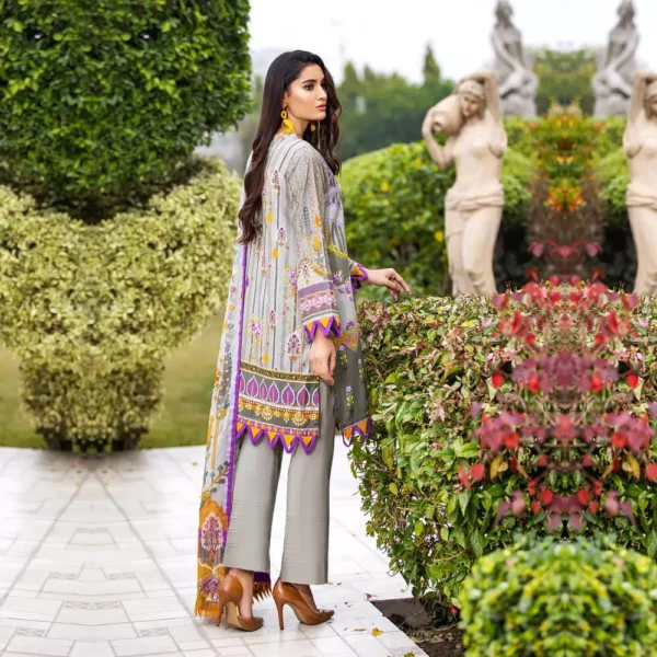 Ayrah – Fossil Gray Printed Lawn (3 Pcs Unstitched) - Image 3