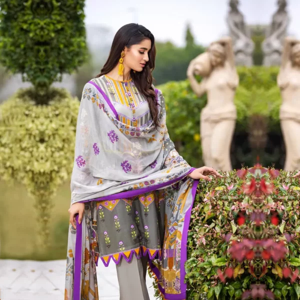 Ayrah – Gray Printed Lawn - 3 Piece Unstitched - Shirt Trouser | Chiffon Dupatta | Mayaar
