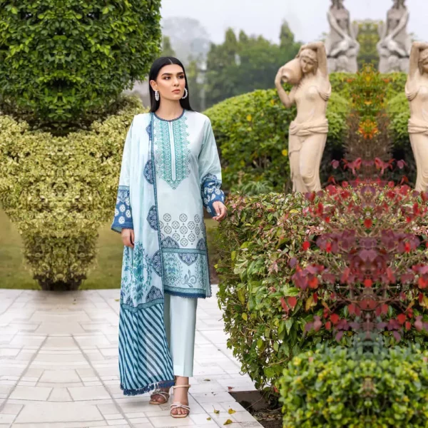 Ayrah – Blue Embroidered Lawn - 3 Piece Unstitched - Shirt Trouser Dupatta | Mayaar