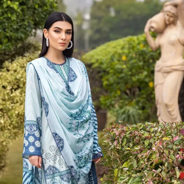 Ayrah – Baby Blue Embroidered Lawn (3 Pcs Unstitched) - Image 3