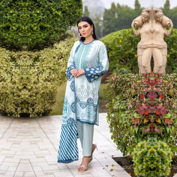 Ayrah – Blue Embroidered Lawn - 3 Piece Unstitched - Shirt Trouser Dupatta | Mayaar