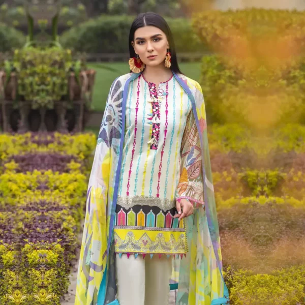Ayrah – White Printed Lawn - 2 Piece Unstitched - Shirt Dupatta | Mayaar