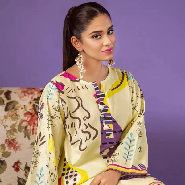 Ayrah – Cream White Digital Printed Lawn Shirt (Unstitched) - Image 2