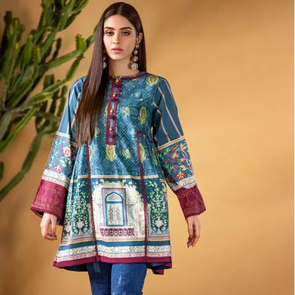 Ayrah – Pine Green Digital Printed Lawn Frock (Unstitched) - Image 2