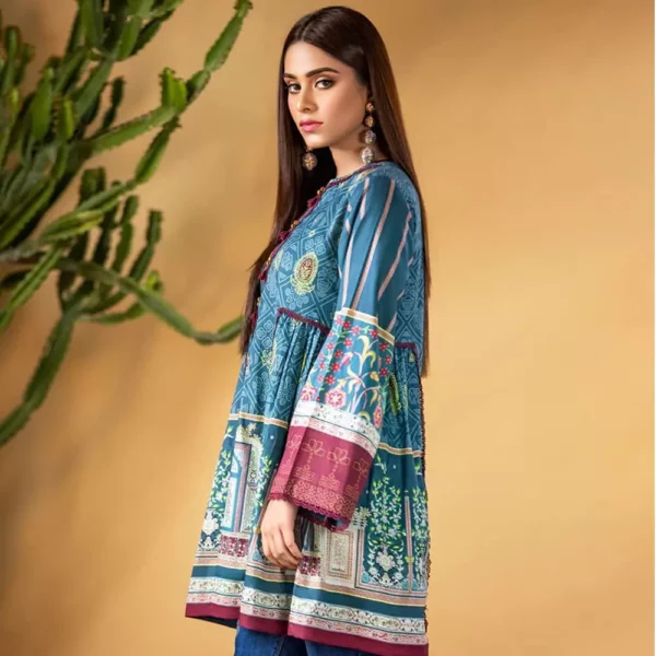 Ayrah – Pine Green Digital Printed Lawn Frock (Unstitched) - Image 3