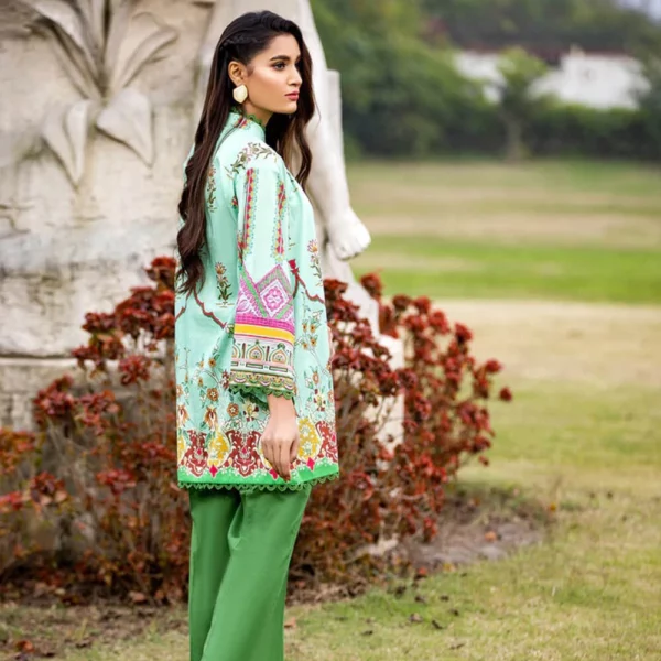 Ayrah – Mint Green Digital Printed Lawn Gown (Unstitched) - Image 2