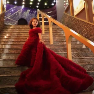 Bloon | Luxury Stitched Long Tail Kids Dress | Red Carpet Long Tail Kids Frock | Mayaar