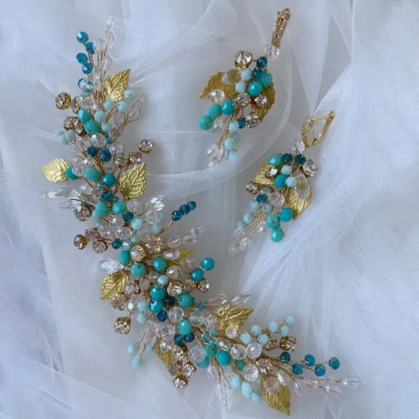 Glam Accessories | Leaf Style Embellished Hair Clip and Earrings | Mayaar